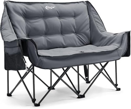 Portal 600 lbs Double Camping Chair,2 Person Folding Loveseat,Gray
