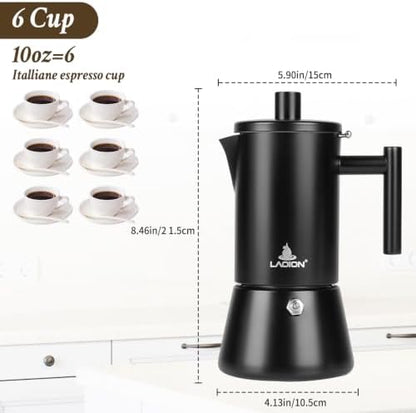 LAOION Stovetop Espresso Maker, 6Cup 10 oz Moka Pot, Stainless Steel