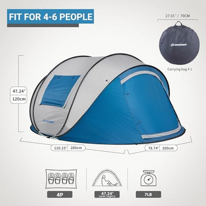 EchoSmile Instant Pop Up Camping Tent, 2/4/6 Person Easy Setup Tent