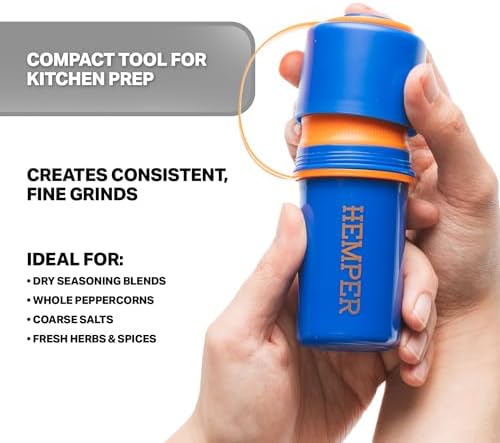 Hemper Keeper 3‑in‑1 Herb Grinder with Dual Storage Container - Smell‑Proof, Airtight & Water‑Resistant - Built‑In Removable Grinder, Dual Compartments for Flower & Ground - (Blue & Orange)