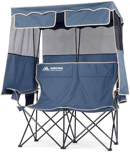 Double Camping Chair with Canopy,2 Person Folding Chair with Canopy, Blue