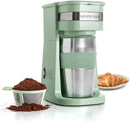 Mixpresso Single Serve & Single Cup Coffee Maker with 14oz Travel Mug Green