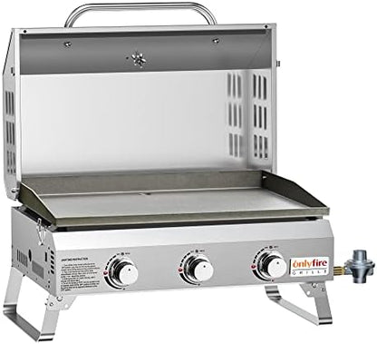 ONLYFIRE GRILLS Tabletop Gas Griddle 3 Burners, Propane Gas Stove, GS309