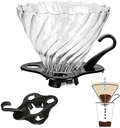 V60 Pour Over Coffee Dripper, 02 Filter For 1-4 Cups Reusable Coffee Maker 60° Heat-Resistant Glass Cone Easy-to-Clean Drip Coffee Maker Perfect for Pourover Coffee Enthusiasts