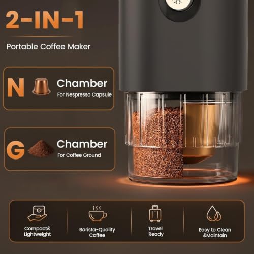 Electactic Portable Coffee Maker with Self-Heating, Small Travel Coffee Maker with 9000mAh Battery for 200+ Cups, Camping Coffee Maker for Ground Coffee & Nespresso Pods