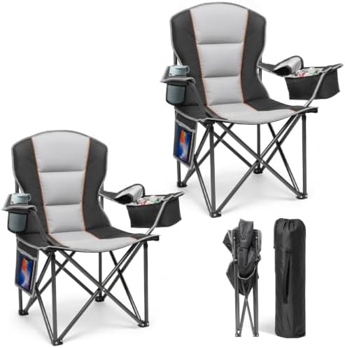 Suteck Folding Camping Chair, Oversized Heavy Duty Chairs, Black (2Pack)