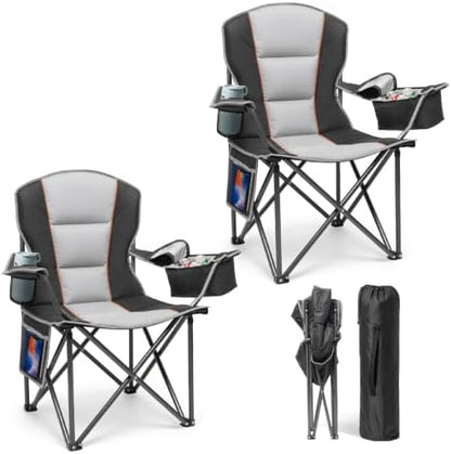 Suteck Folding Camping Chair, Oversized Heavy Duty Chairs, Black (2Pack)