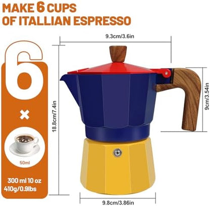 6 Cup Aluminum Espresso Stovetop Moka Pot Express Coffee Maker Percolator Italian Classic Mocha Coffee Machine for Italian and Cuban Cafe Brewing for Home Camping 300ml 10oz