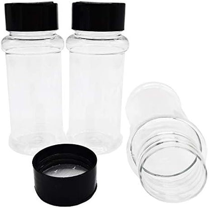 OJYUDD 16 Pack 3.4oz/100ml Plastic Spice Bottles Set,Empty Seasoning Containers with Black Cap,Clear Reusable Containers Jars for Spice,Herbs,Powders,Glitters