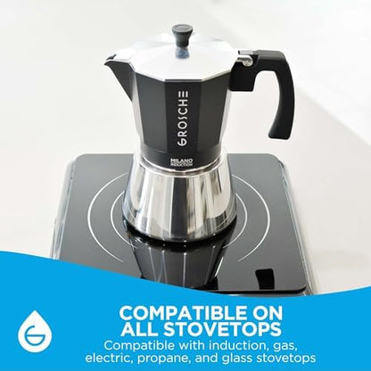 GROSCHE Milano Induction Stovetop Espresso Maker Moka Pot 6 Cup (Black)