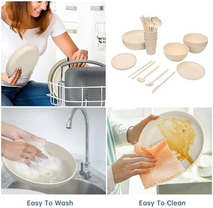 VBESTLIFE Dinnerware Sets, Unbreakable Plates Bowls Cups Reusable for 4 People, Shatterproof Dishwasher Microwave Safe, for Home Camping Picnic