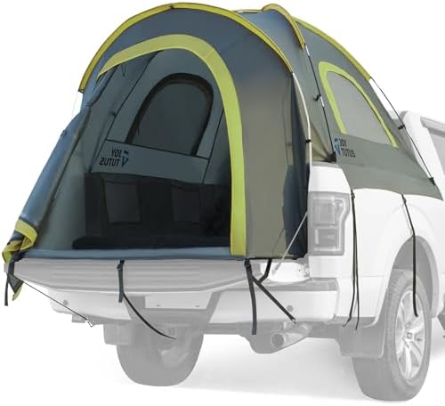 JOYTUTUS Pickup Truck Tent 6.0ft, Waterproof PU2000mm Double Layer for 2 Person, Portable Truck Bed Tent with Rainfly - Green, Fiberglass Pole