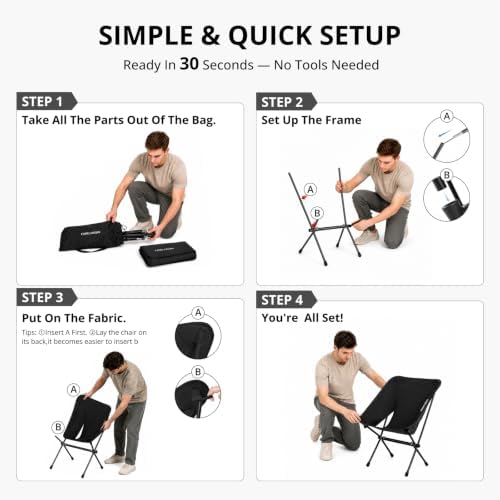 CAMEL CROWN Portable Camping Chair Lightweight Compact Folding Chair Mesh for Outdoor Camp Travel Beach Picnic Festival Hiking Backpacking (Black-1, 1 Pack)