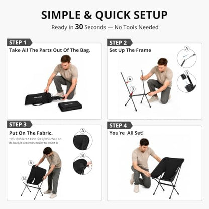 CAMEL CROWN Portable Camping Chair Lightweight Compact Folding Chair Mesh for Outdoor Camp Travel Beach Picnic Festival Hiking Backpacking (Black-1, 1 Pack)