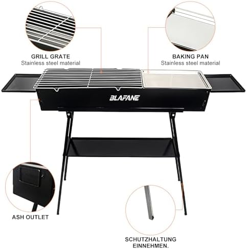 Charcoal Grill, Portable Outdoor BBQ Grill with Flat Griddle Plate