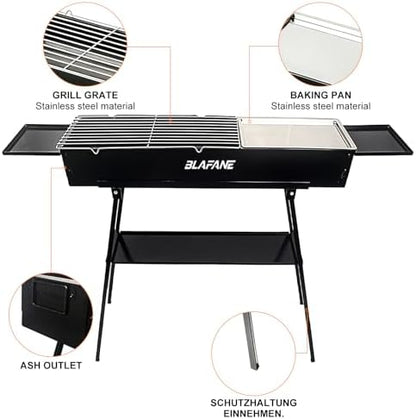 Charcoal Grill, Portable Outdoor BBQ Grill with Flat Griddle Plate