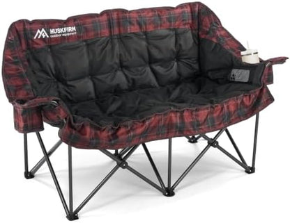 Huskfirm Padded Double Camping Chair, Camping Couch, Black & Red Plaid