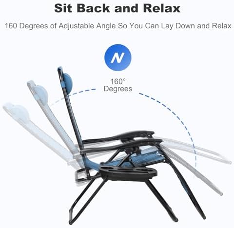 Nazhura Set of 2 Relaxing Recliners Patio Chairs Adjustable Steel Mesh Zero Gravity Lounge Chair Beach Chairs with Pillow and Cup Holder (Sky Blue)