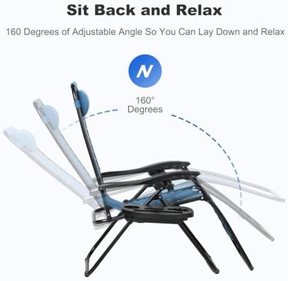 Nazhura Set of 2 Relaxing Recliners Patio Chairs Adjustable Steel Mesh Zero Gravity Lounge Chair Beach Chairs with Pillow and Cup Holder (Sky Blue)
