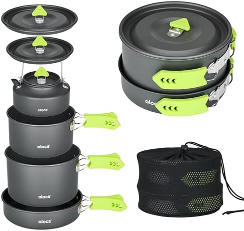 ALOCS Lightweight Camping Cookware Set, Pots and Pans with Kettle