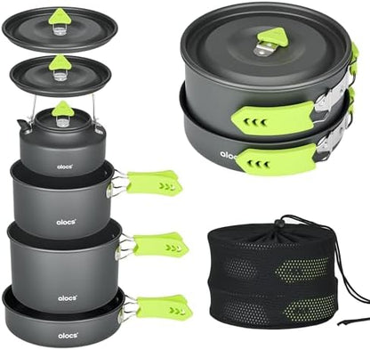 ALOCS Lightweight Camping Cookware Set, Pots and Pans with Kettle