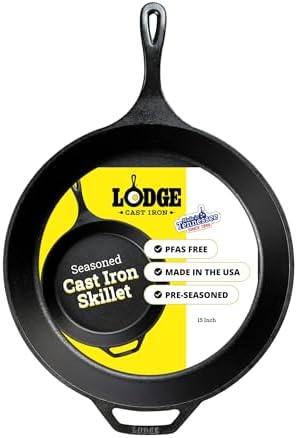 Lodge Pre-Seasoned Cast Iron Skillet, Easy-Grip Handle, 15 Inches