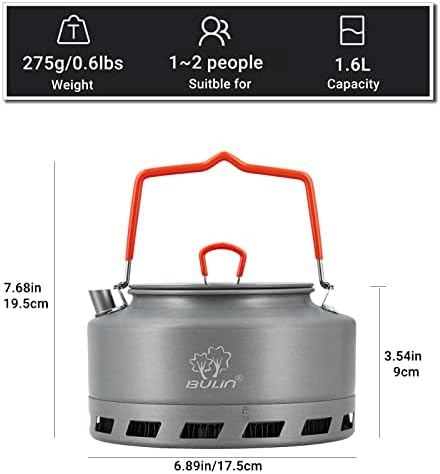 Bulin Camping Kettle, 1.6L Heat Exchange Camp Portable Tea Coffee Pot