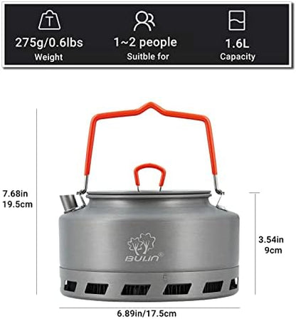 Bulin Camping Kettle, 1.6L Heat Exchange Camp Portable Tea Coffee Pot