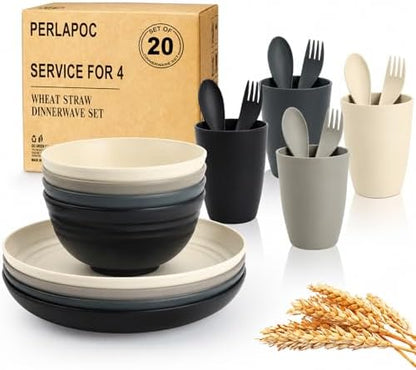 Wheat Straw Dinnerware Sets 20 PCS - Unbreakable Plates and Bowls Set