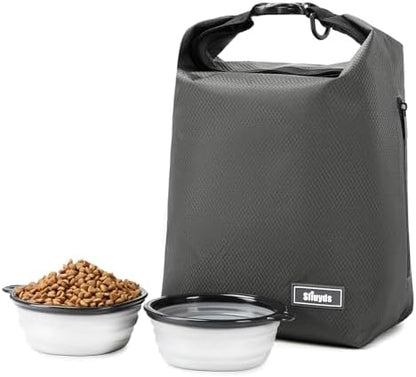 Travel Dog Food Container Pet Food Storage Bag Containers 2PCS Collapsible Travel Dog Bowls Waterproof Camping Storage Essentials Kibble Carrier 20L Easy to Clean (Grey, Large)