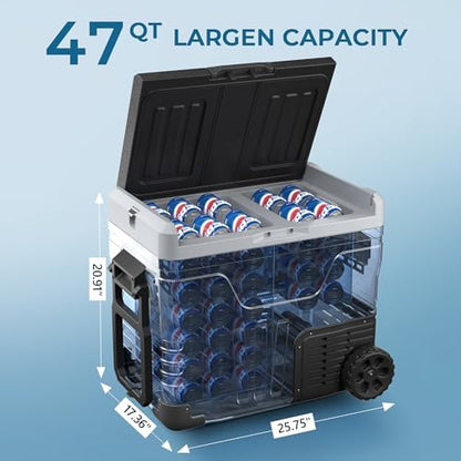 EUHOMY 47QT 12 Volt Refrigerator,Dual Zone -4℉~68℉ Portable Freezer for Car