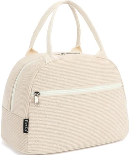 FlowFly Lunch Bag for Women Insulated Lunch Box Corduroy Lunch Tote Cooler for Travel Work Picnic,Corduroy Beige