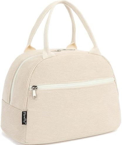 FlowFly Lunch Bag for Women Insulated Lunch Box Corduroy Lunch Tote Cooler for Travel Work Picnic,Corduroy Beige