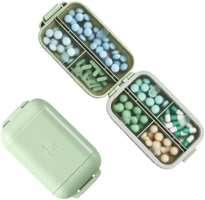 7 Compartments Travel Pill Organizer, Foldable Portable Airtight Pill Box