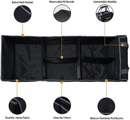 Car Trunk Organizer with Lid,Collapsible Car Storage Organizer with Multi Compartments and Securing Straps for SUV,Sedan,Jeep-Black & Grey