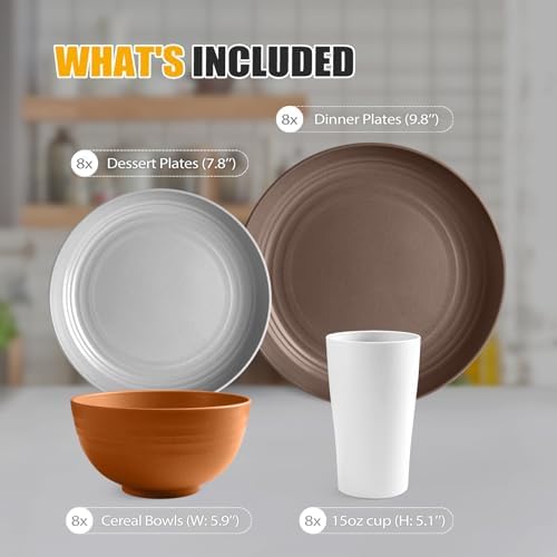 Teivio 32-Piece Plates and Bowls Sets for 8, Farmhouse Dinnerware Sets