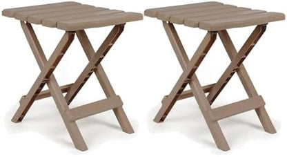 Camco Adirondack Quick-Folding Plastic Side Table, Taupe, 2 Pack, 51883