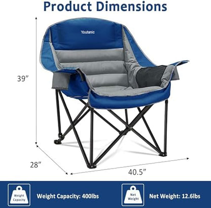 Youtanic Oversized Padded Camping Chair, Portable Folding Camping Chairs