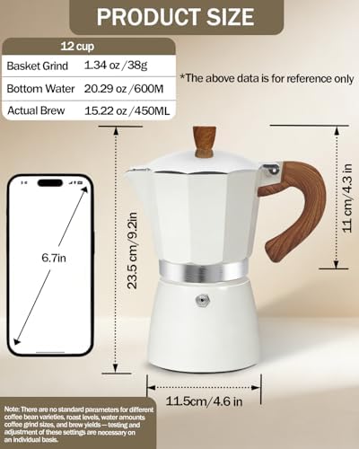 Coffee Maker Stovetop Espresso Maker 12 Cup Aluminum Moka Pot Percolator 20oz 600ml Easy Brewing for Electric Ceramic Stoves Home Camping Italian Cuban Café Classic White