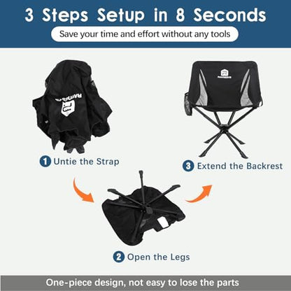Raynesys Portable Swivel Camping Chair, 8 Seconds Quick Setup Easy Carry