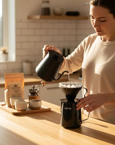 AGOGO Stainless Pour Over Coffee Maker Set, 50 Paper Filters, 20oz, Black
