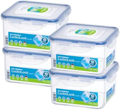LOCK & LOCK Easy Essentials Storage Food Storage Container Set / Food Storage Bin Set - 4 Piece, Clear