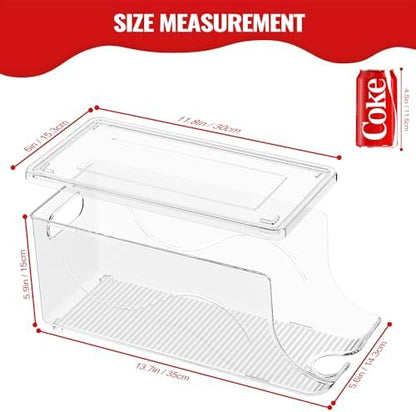 SCAVATA Stackable Refrigerator Organizer, Soda Can Dispenser Pop Cans Container Beverage Holder with Lid for Fridge, Freezer, Kitchen, Clear Plastic Storage Bins-Holds 10 Cans Each (One)