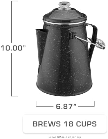 COLETTI Classic Percolator Coffee Pot — The Most Nostalgic Camping Coffee Pot, Now Modernized [Black Enamel, 18 Cup]