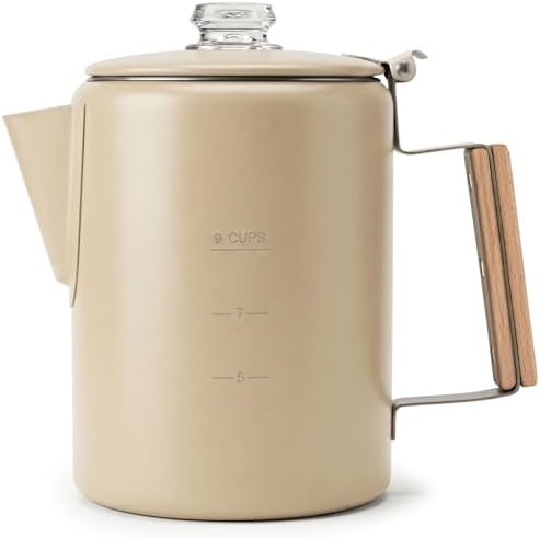COLETTI Bozeman Color Series Percolator Coffee Pot — Camping Coffee Makers — Camping’s Favorite Percolator – NO Aluminum or Plastic (Tan, 9 Cup)