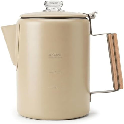 COLETTI Bozeman Color Series Percolator Coffee Pot — Camping Coffee Makers — Camping’s Favorite Percolator – NO Aluminum or Plastic (Tan, 9 Cup)