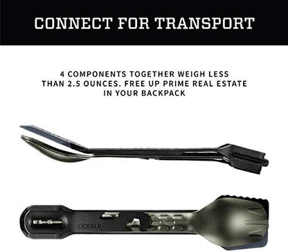 Gerber Gear ComplEAT Camping Utensils Set for Outdoor Cooking, Camping Cutlery with Fork, Spoon, Tongs, Spatula and Multi-Functional Tool, Flat Sage
