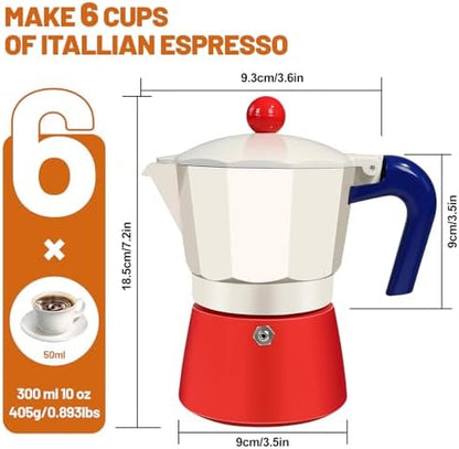 6 Cup Aluminum Espresso Stovetop Moka Pot Express Coffee Maker Percolator Italian Classic Mocha Coffee Machine for Italian and Cuban Cafe Brewing for Home Camping 300ml 10oz