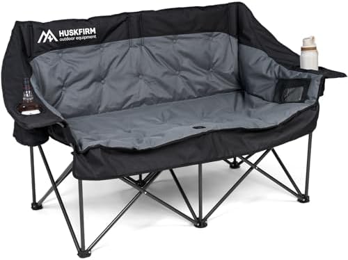 Oversized Double Camping Chair Padded Camping Chairs for Adults,Black