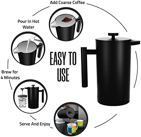 Utopia Kitchen 304 Grade Stainless Steel French Press 17 Oz, Black